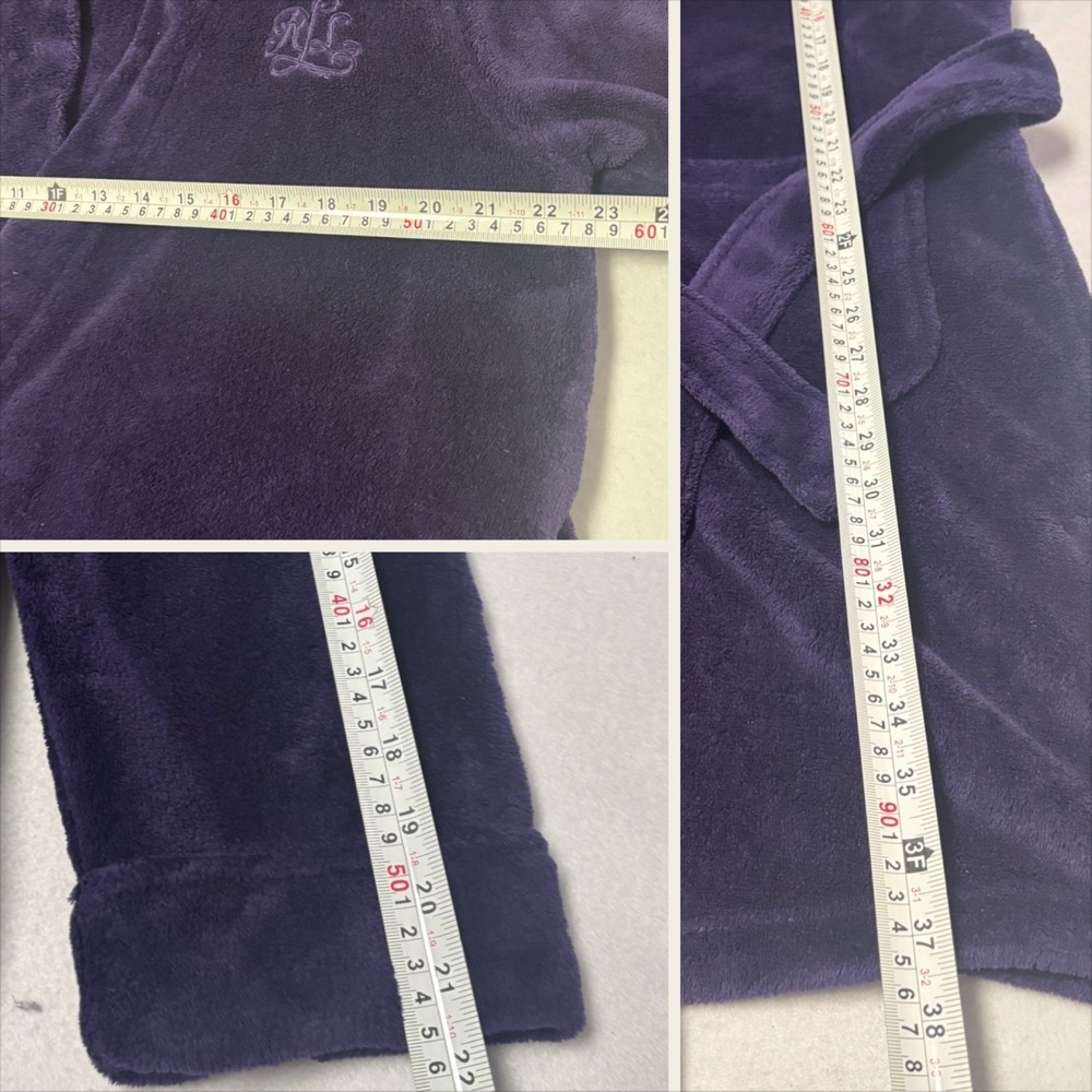 Lauren Ralph Lauren L Purple Plush Fleece Bathrobe Shawl Collar Monogram - Picture 4 of 5